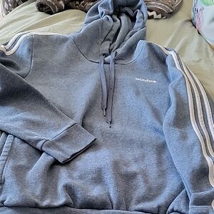 adidas Heather Blue Hoodie with White Stripes Size MED